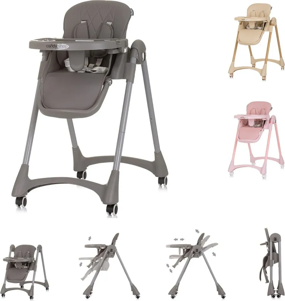 Chaise haute Candy Shop Chipolino pliable grise avec repose-pieds