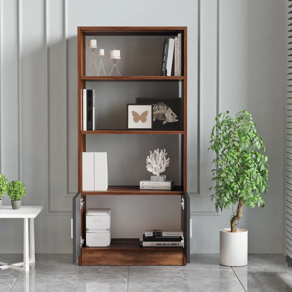 Étagère bibliothèque anti-rayures noyer - Meuble de rangement stable 140cm - 4