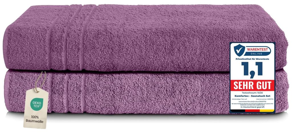 Komfortec 2er Saunatuch Set 80x200 cm aus 100% Baumwolle, Produktbild 