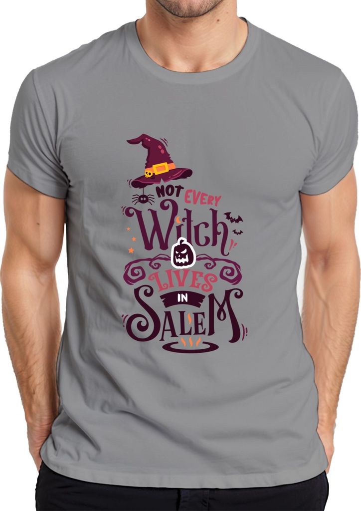Not Every Witch lives in Salem Halloween Kürbis Hexenhut gruselig Herren T-Shirt, Grau, M
