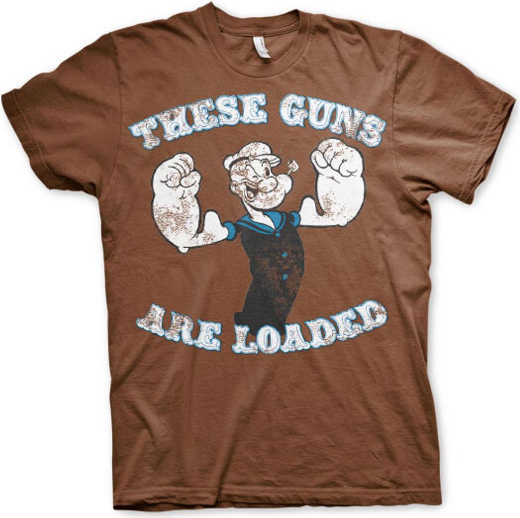 Popeye - These Guns Are Loaded T-Shirt - Large - Brown