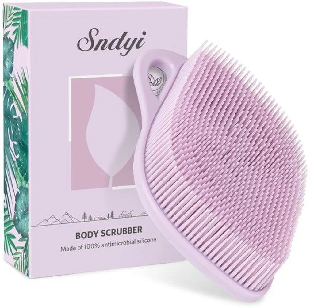 Éponge de douche en silicone violet, brosse exfoliante pour le corps