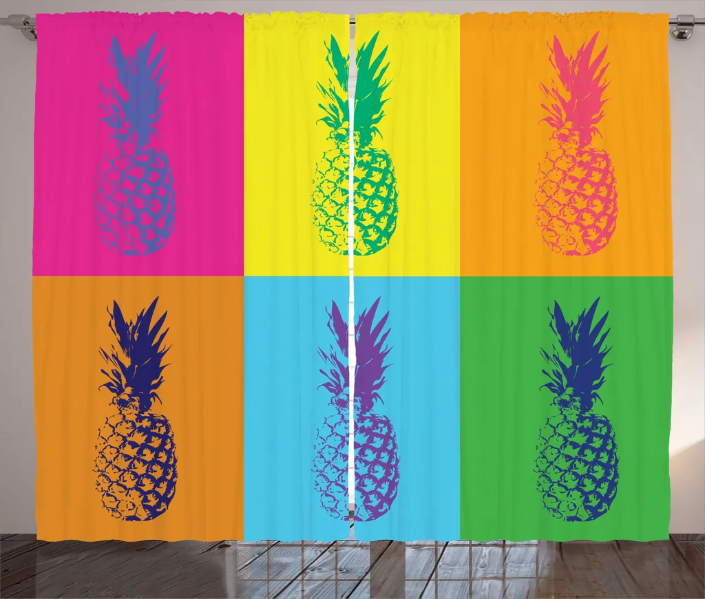 ABAKUHAUS Rideau Rustique Ananas Pop Art Jaune Orange 280 x 225 cm