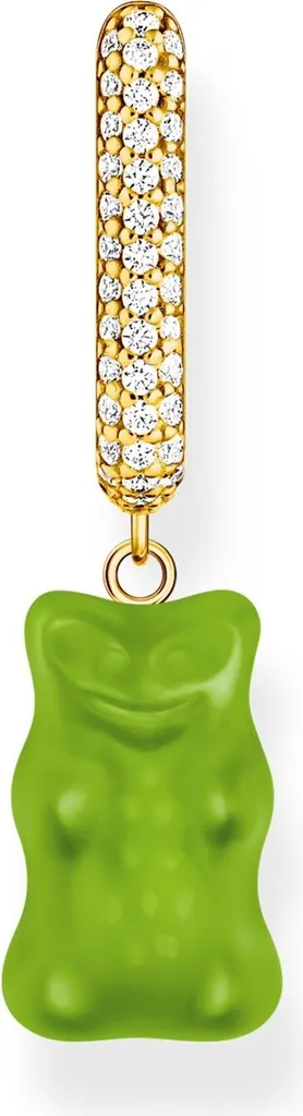 Creola singola con ciondolo orso in oro verde in versione midi e pietre placcate oro