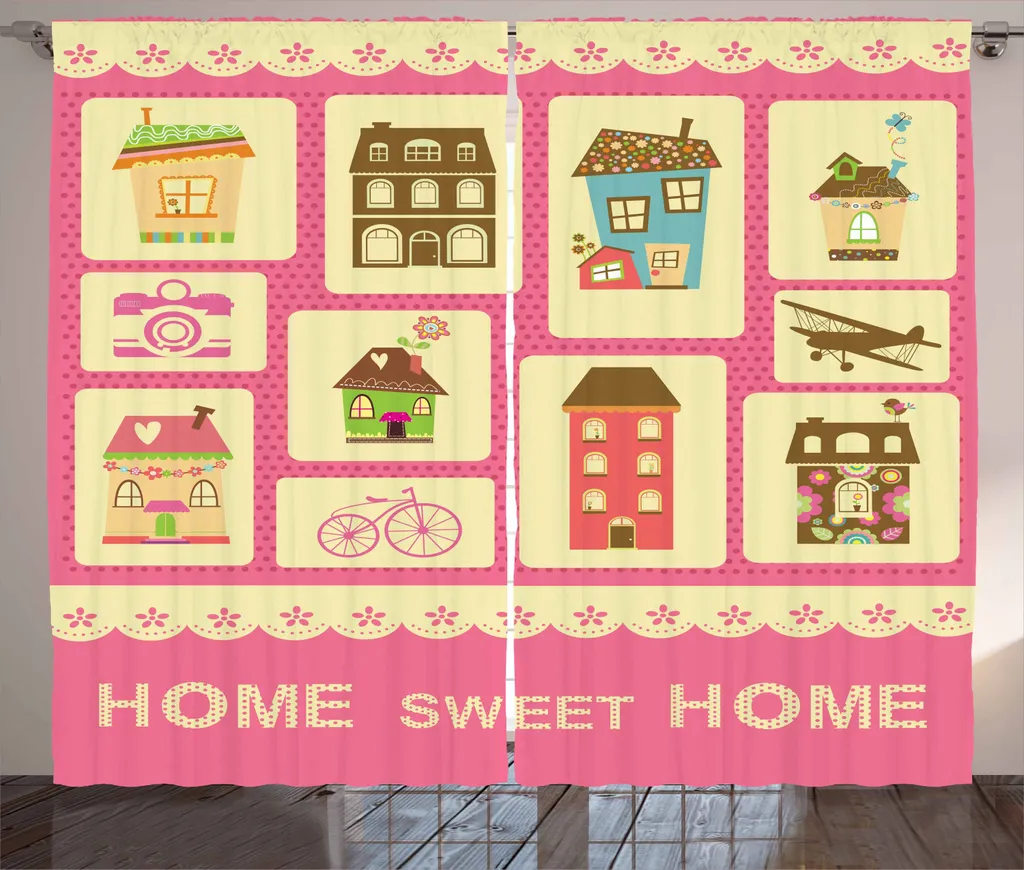 ABAKUHAUS Casa dolce casa, felicità assoluta Tenda rustica, set in stile retrò, tende per soggiorno con passanti e ganci, 280 x 225 cm, multicolore