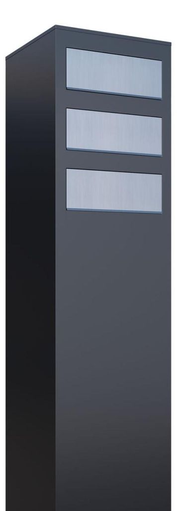 Briefkastenanlage Monolith for Three in Schwarz mit Edelstahlklappe