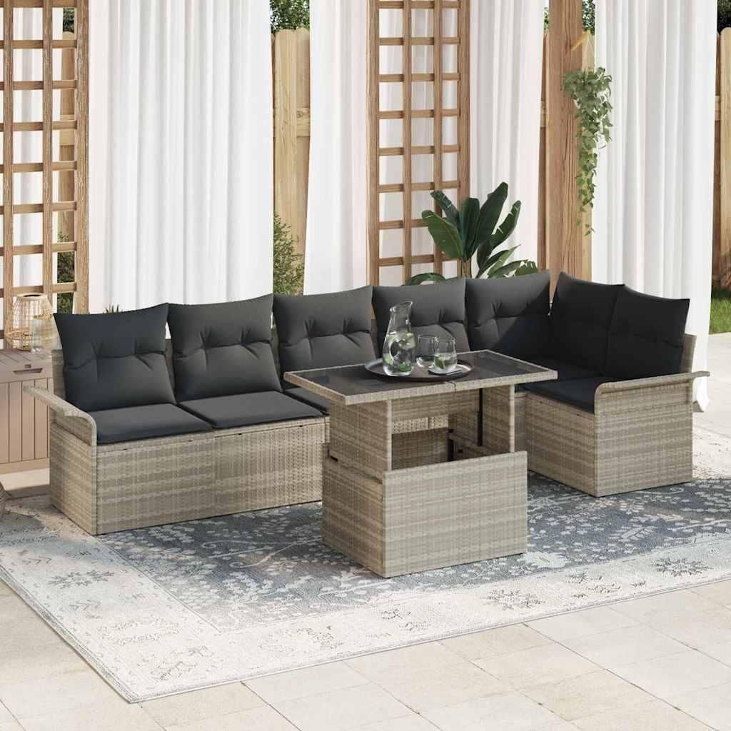Maison Exclusive - Gartensofa-set mit Kissen 7 pcs Hellgrau Poly-Rattan