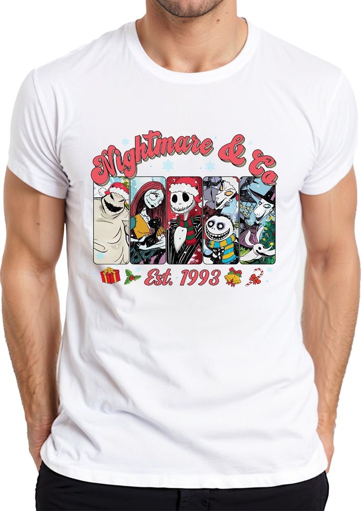 Nightmare & Co Jack Skellington Sally Oogie Boogie Weihnachten Herren T-Shirt, Weiß, XL