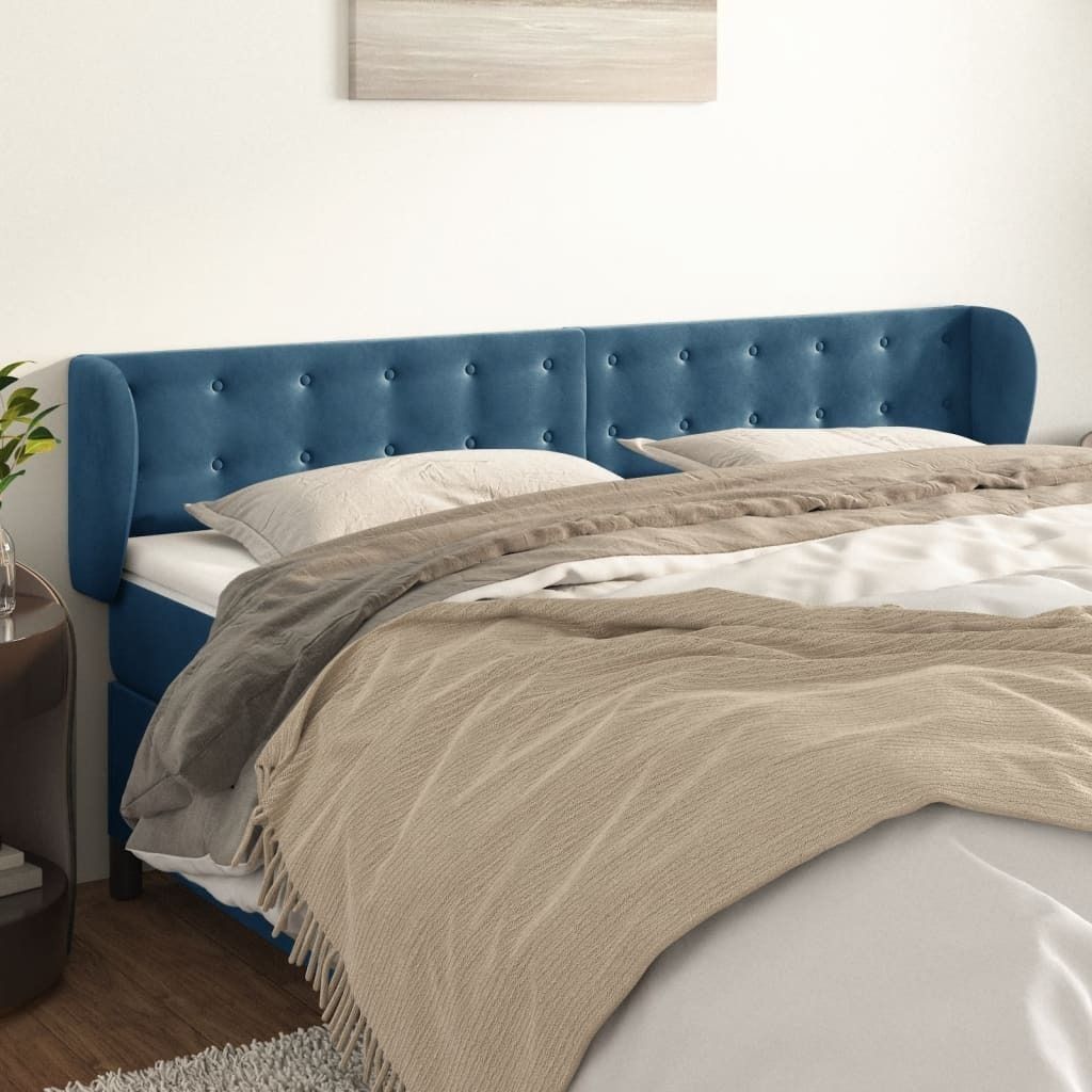 Maison Exclusive - Kopfteil mit Ohren Dunkelblau 203x23x78/88 cm Samt