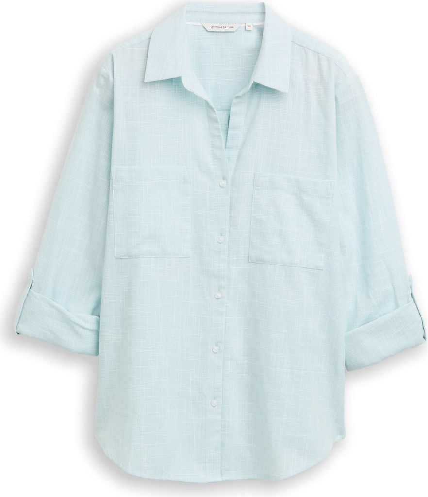 Tom Tailor Damen Bluse aus Baumwolle mit Brusttaschen und verstellbaren Turn-up-Ärmeln