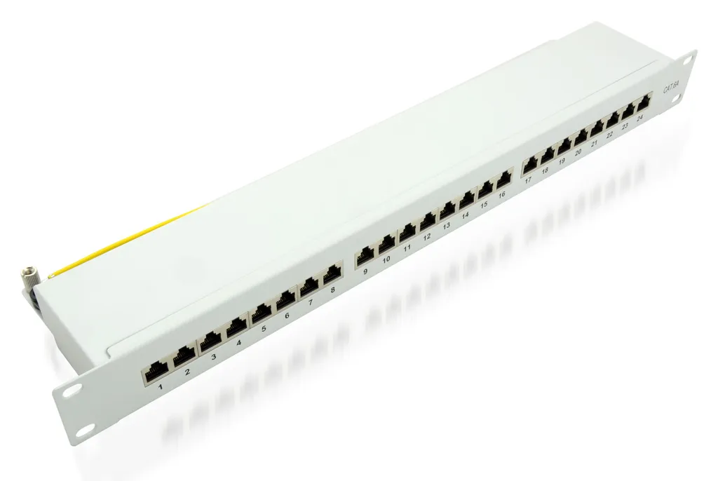 Helos Patch Panel RJ-45 x 24 Ports Gris RAL 7035 - Rack 19 Pouces 1U