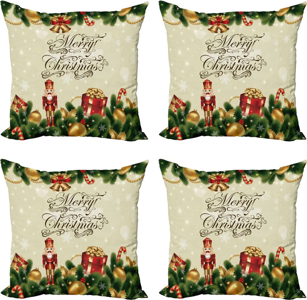 ABAKUHAUS Weihnachten Kissenbezug Set (4 Stück), Noel Ribbons, Moderner Doppelseitiger Digitaldruck, 40 cm x 40 cm, Mehrfarbig