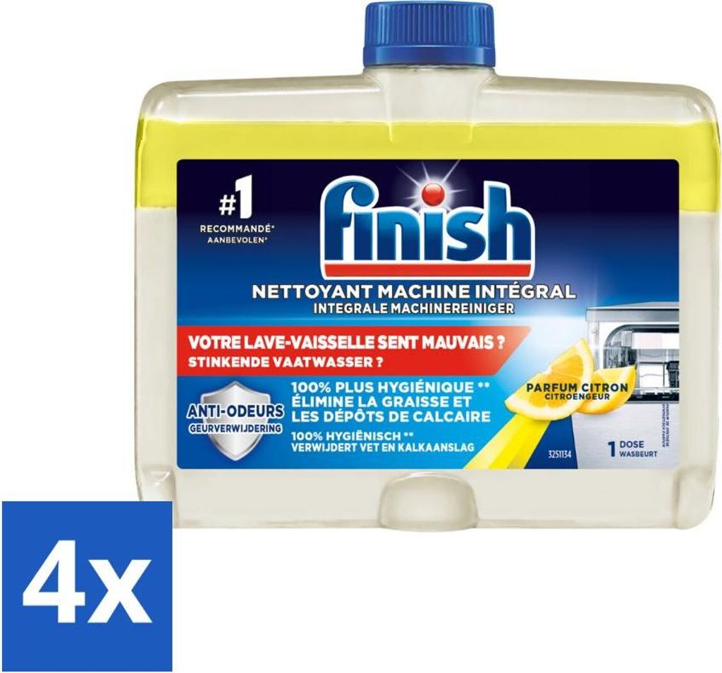 Finish - Geschirrspülmittel - Hygiene-Maschinenreiniger Zitrone - Hygienische Reinigung - 250 ml - Vorteilspack - 4 Stücke