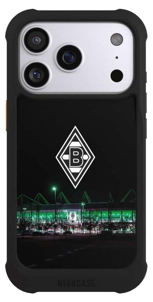 NIVOCASE Hülle für Apple iPhone 17 Pro Stoßfeste Handyhülle NIVOmax Case Schwarz Borussia Mönchengladbach Offizielles Lizenzprodukt Stadion