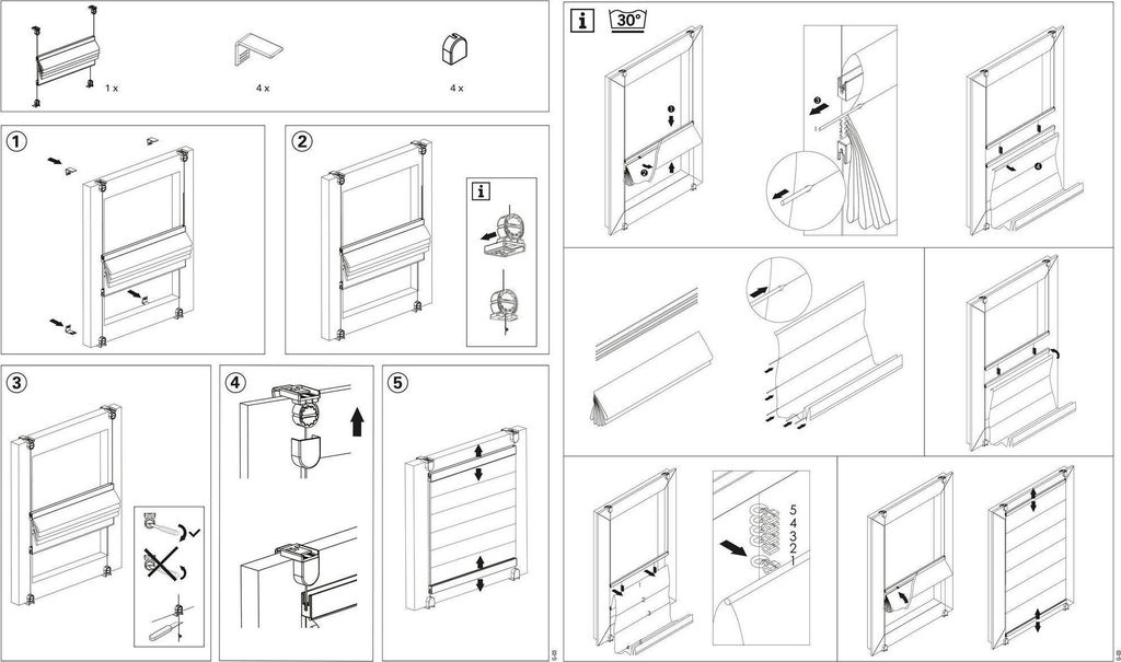 An instruction manual showing how to assemble and install a Gardinia EASYFIX Raffrollo.