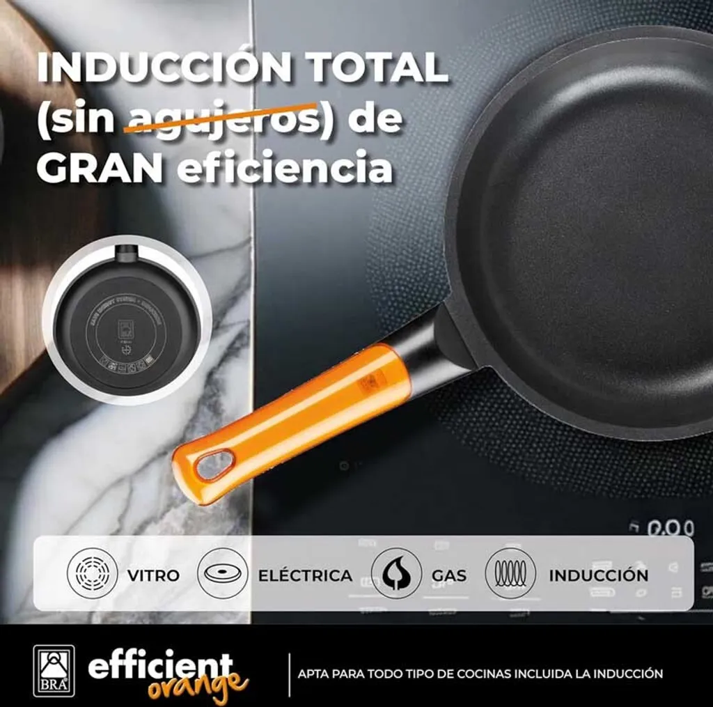 BRA Padella Efficient Orange 22cm - Design Moderno e Antiaderenza - 2