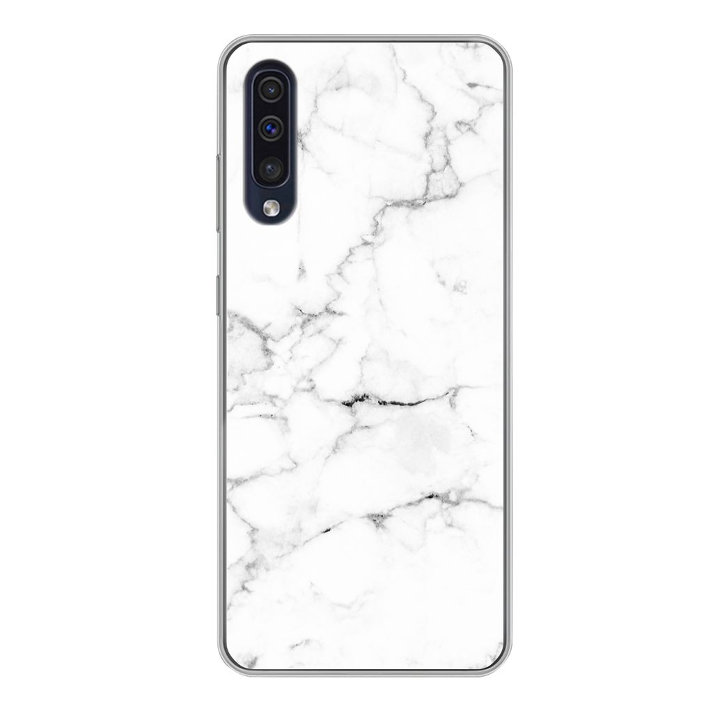 MuchoWow Handyhülle Schutzhülle Hülle für Samsung Galaxy A50 Marmor - Weiß - Grau - Luxus - Marmoroptik - Strukturiert Silikon Softcase Hand...