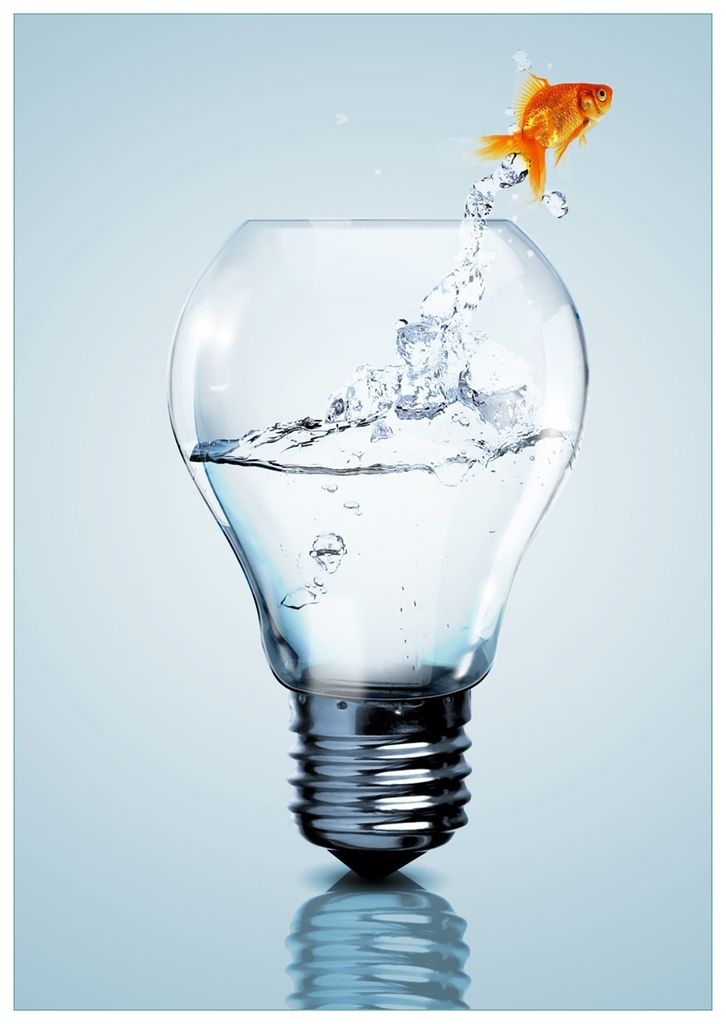 Wallario Premium Glasbild, freischwebende Optik, kräftige Farben, Größe 100 x 70 cm Motiv Goldfisch springt aus Aquarium