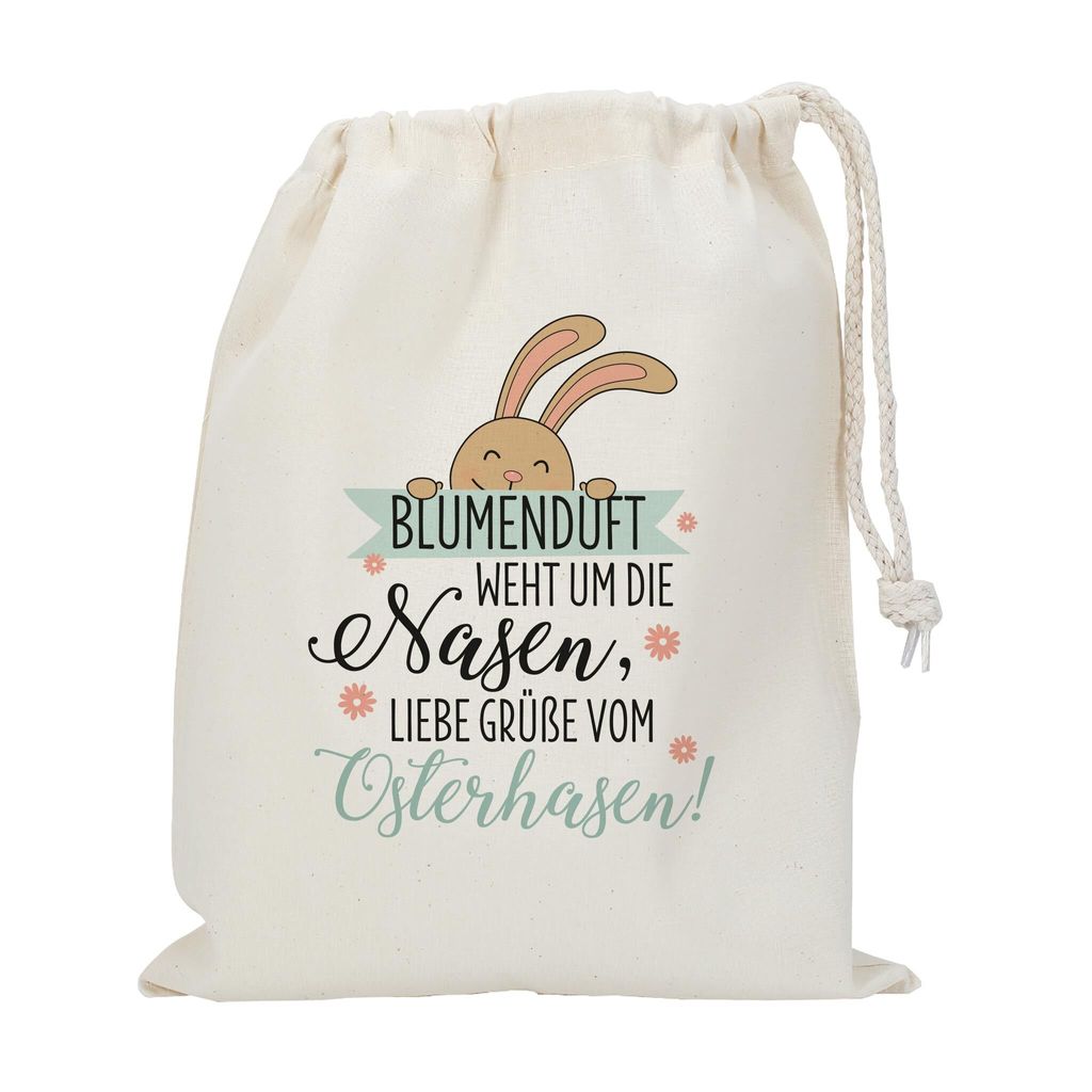 Stoffbeutel zu Ostern aus Baumwolle - Geschenksack mit Oster-Motiv (Grüße vom Osterhasen)