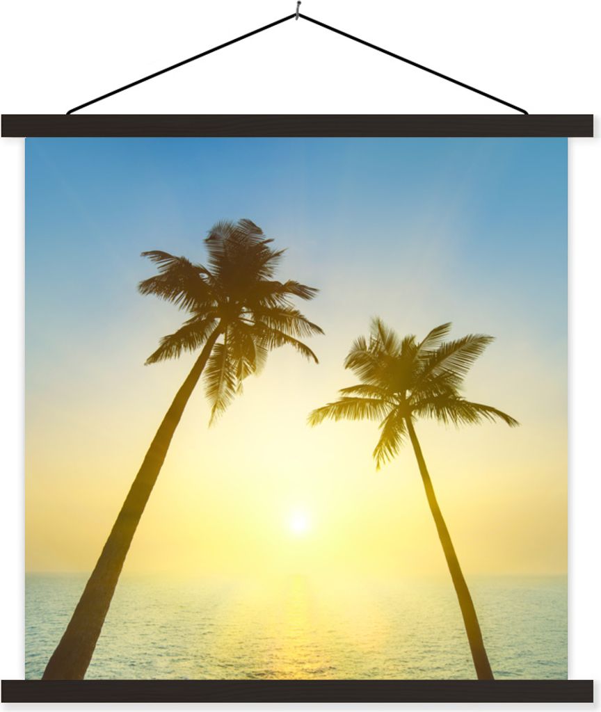 MuchoWow Textilposter Strand - Sonnenuntergang - Palmen 60x60 cm mit schwarzem Rahmen - Posteraufhänger