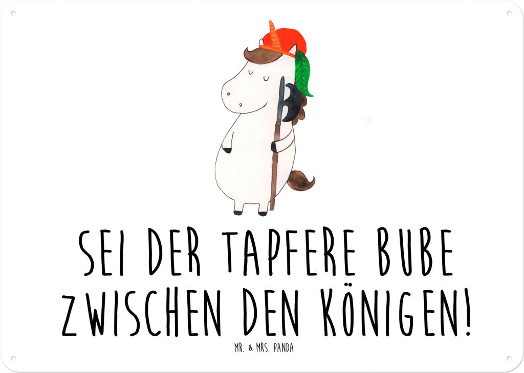 Mr. & Mrs. Panda Schild Einhorn Junge DIN A4 - Weiß - Geschenk, Unicorn, Blechschild, Blechtafel, Mittelalter, tafel, Einhörner, Bube, Wandbild, ...
