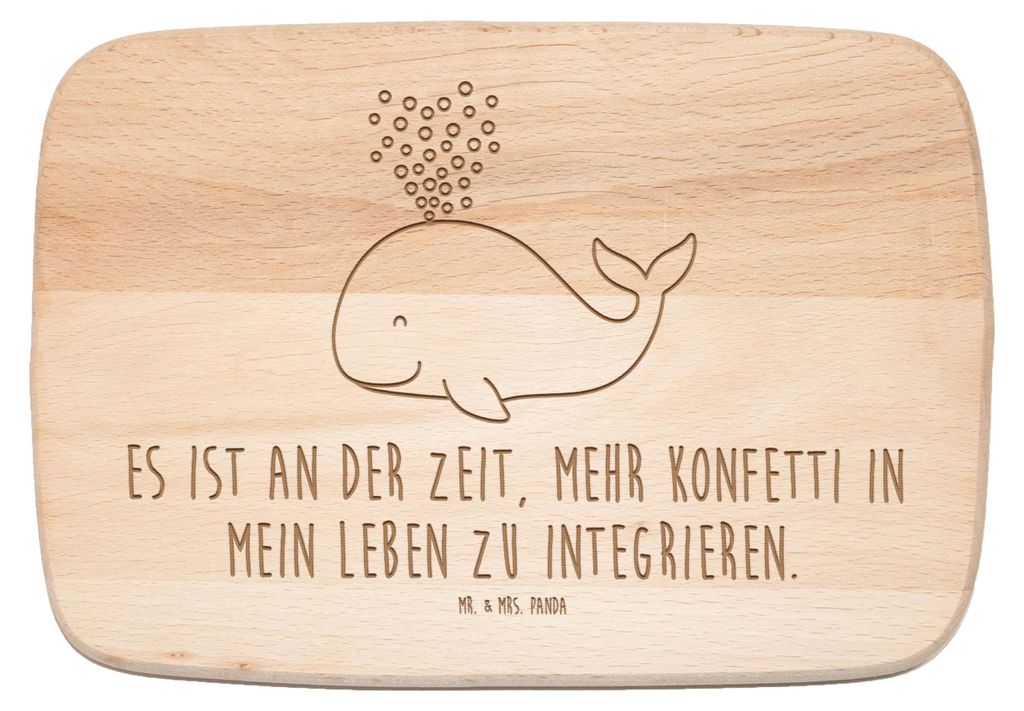 Mr. & Mrs. Panda Schneidebrett Wal Konfetti - Transparent - Geschenk, Frühstücksbrettchen, Meer, Geburtstag, Wale, buchenholzbrett, Holzbrett, Fr...