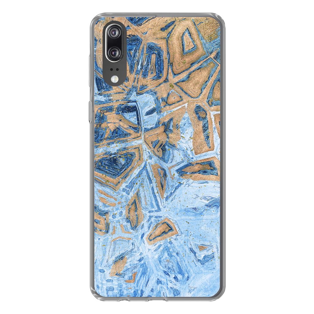 MuchoWow Handyhülle Schutzhülle Hülle für Huawei P20 Marmor - Farbe - Gold - Blau Silikon Softcase Handy Hülle - Hardcover