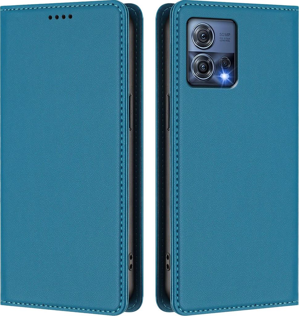Handyhülle für Motorola Edge 30 Fusion/Moto S30 Pro, Kunstleder Klapphülle Stoßfeste Magnetische Hülle mit Ständer Blau