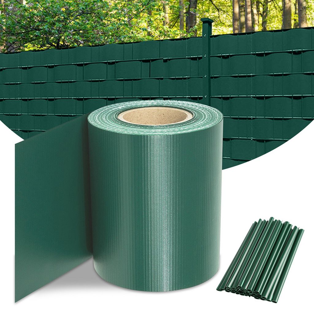 Jopassy Sichtschutzstreifen Verschiedene Doppelstabmatten PVC Zaun Folie Gartenzaun Reflexionsarm mit Clips 2 Rollen á 70m x 19cm Grün