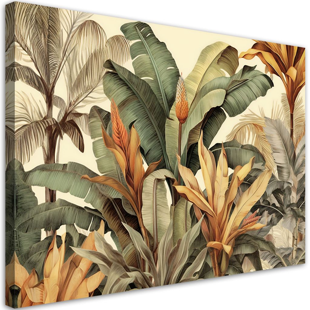 Leinwandbild Bananenblätter in Sepia 120x80 Feeby Beige bild für die wand bereit zum aufhängen