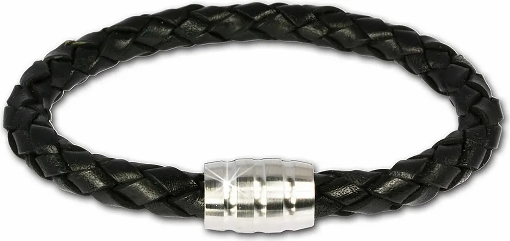 Bracelet homme cuir noir tressé et fermoir acier inoxydable 21cm