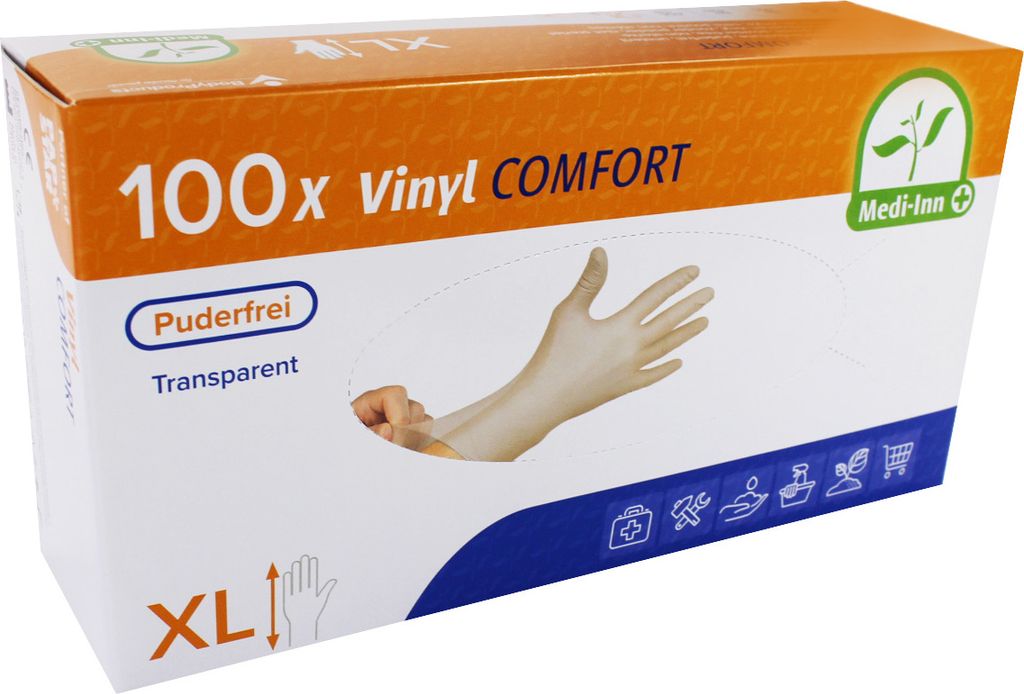Medi-Inn Vinyl Comfort Einmalhandschuhe puderfrei (Größe: XL, 10 x 100 = 1000 Stück)