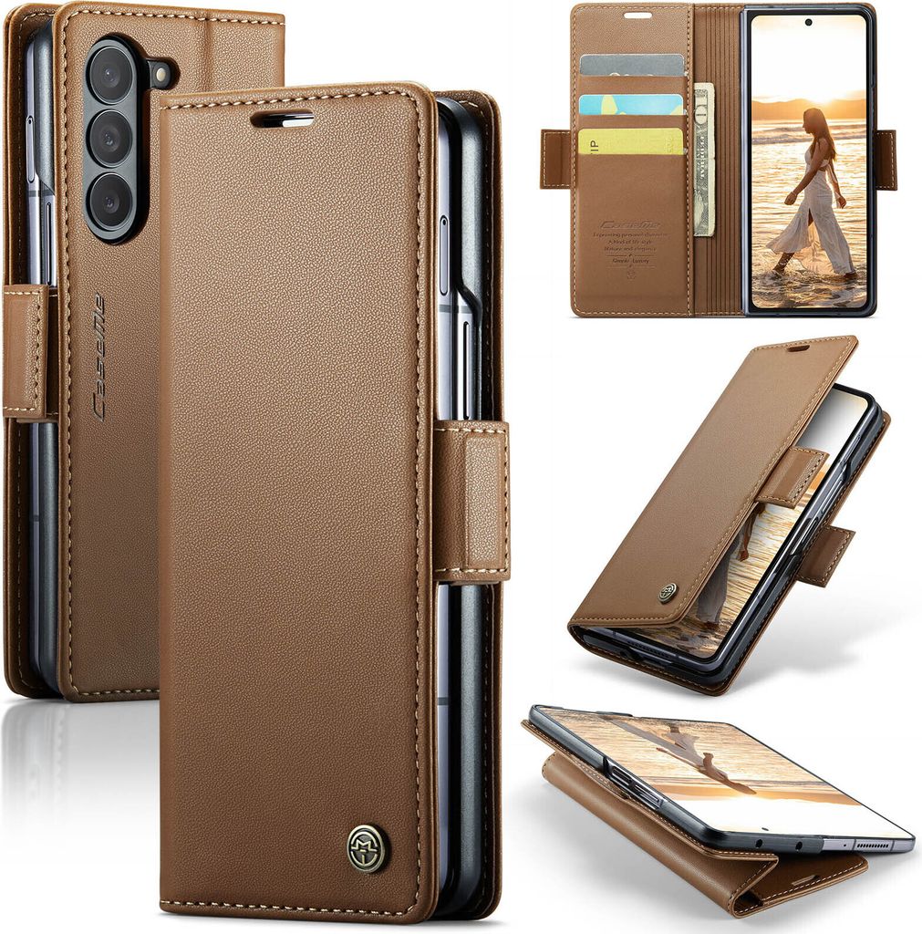 Lederhülle für Samsung Galaxy Z Fold 6 Brieftasche Kartenfach Schutzhülle mit Standfunktion Braun