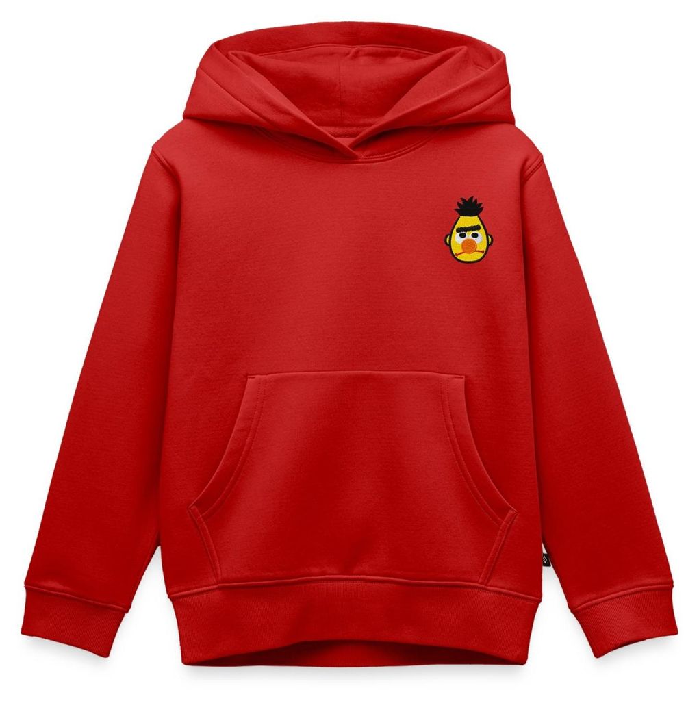 Spreadshirt Sesamstraße Bert Als Stickmotiv Kinder Premium Hoodie, 158/164 (12 Jahre), Rot