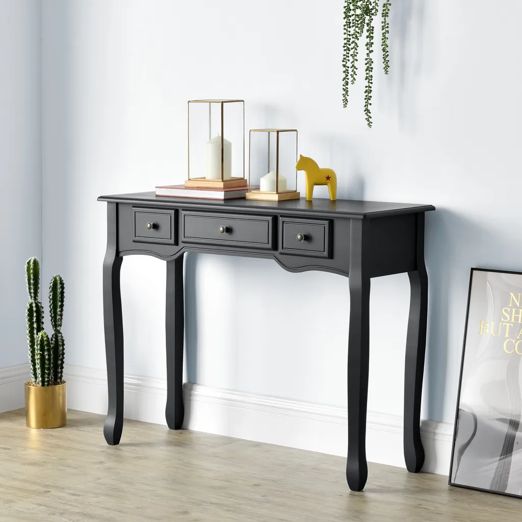 Console de rangement étroite noire - Solution gain de place 3 tiroirs