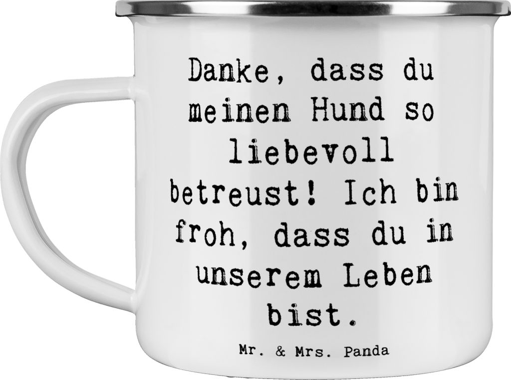 Mr. & Mrs. Panda Emaille Becher Spruch Danke Hundesitter - Weiß - Geschenk, Blechtasse, Aufmerksamkeit, Geschenkidee, Pott, dass du in unserem Leb...