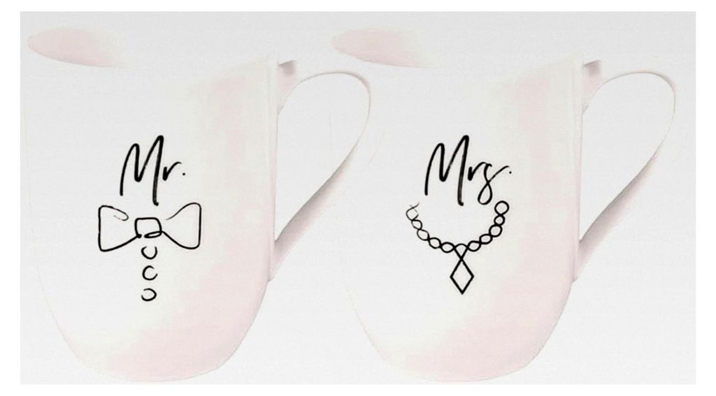 Mr & Mrs Tassen Set 2-teilig Weiß, Schwarz, Spülmaschinenfest, Mikrowellensicher, Hochzeitstassen, Geschenke für Mr und Mrs, Kaffeetasse, Becher...