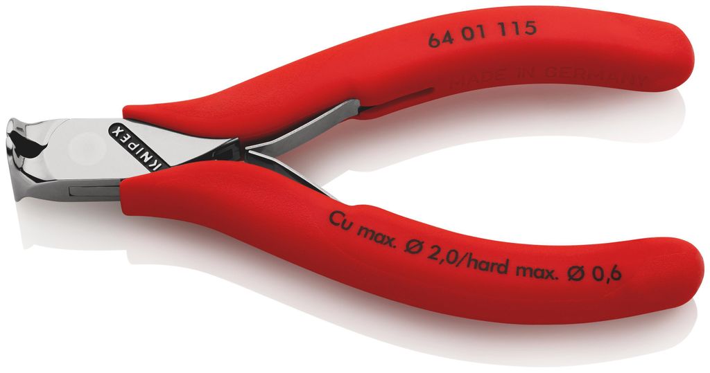 Knipex Elektronikvornschneider DIN ISO 9654 Länge 115mm poliert mit Kunststoff überzogen - 64 01 115