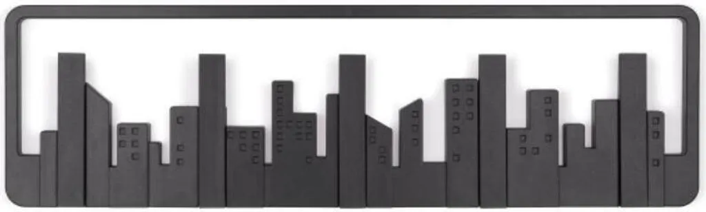 Umbra Hooks Skyline Mehrfach Wandhaken, Aufhänger, Kleiderhaken, Kleideraufhänger, Garderobenhaken, 5 Haken, Kunststoff, Schwarz, 318190040
