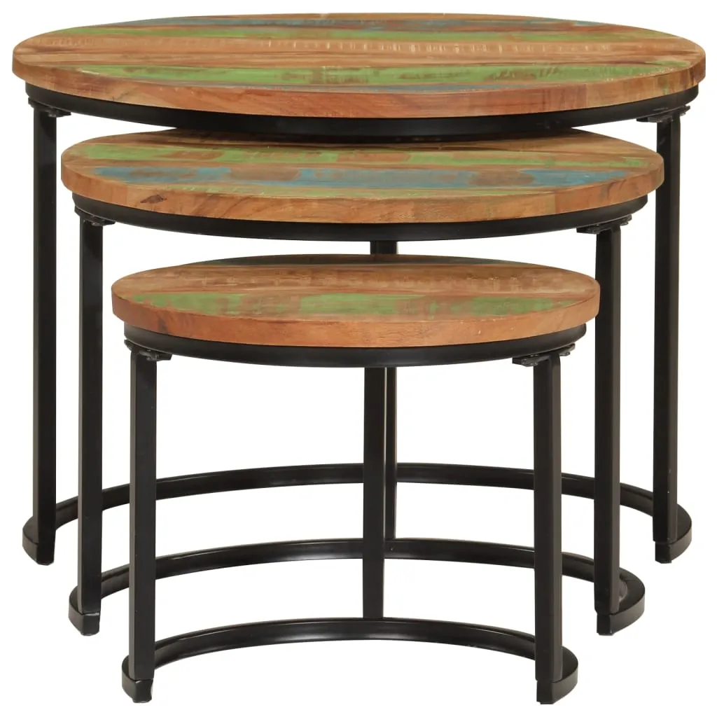 Table Basse Robuste en Bois Recyclé 3 pcs - Solution Salon Durable - 5