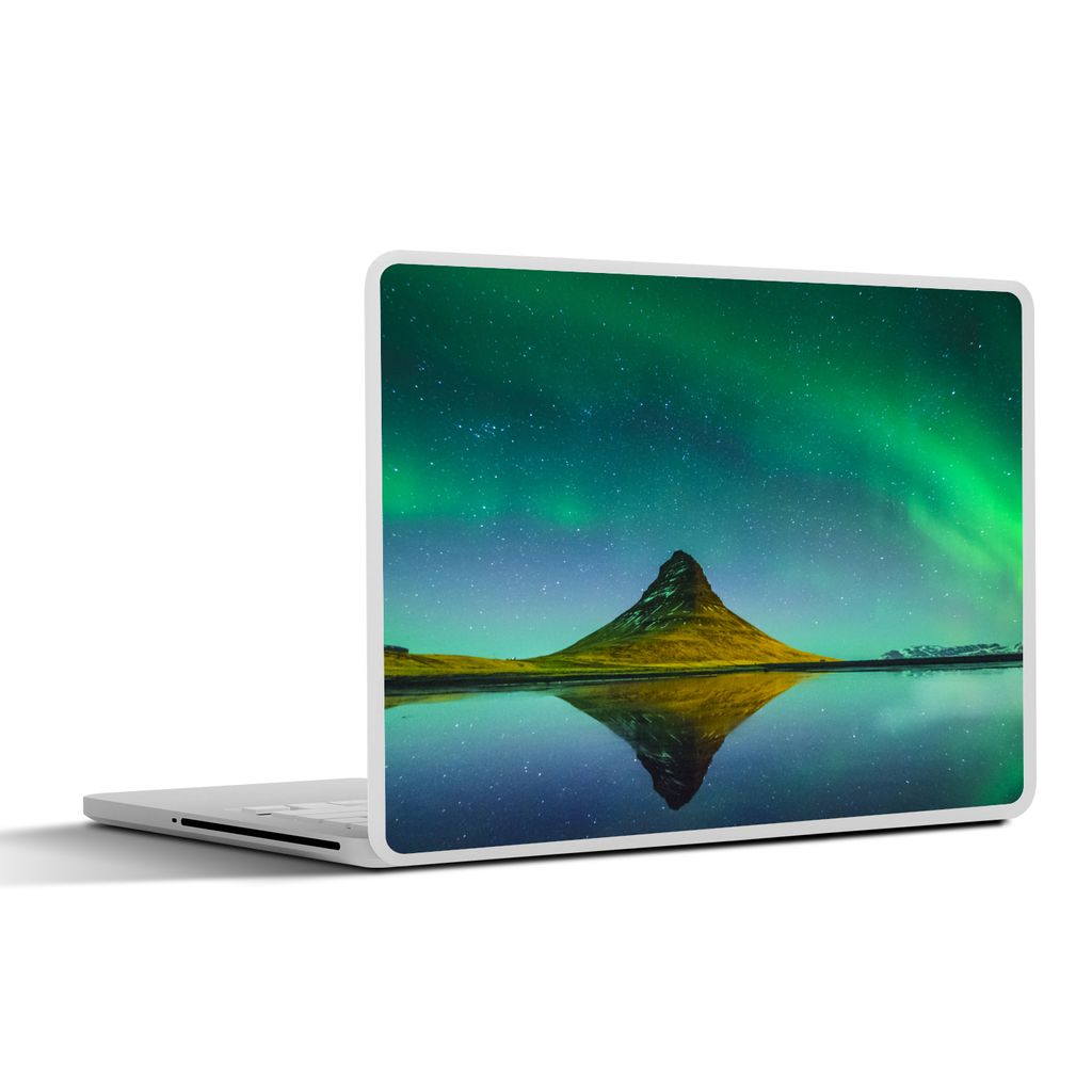 MuchoWow Laptop Aufkleber Sticker Cover Nordlicht - Berge - Wasser - Island - Natur 40x30 cm - Laptop Dekoration - Selbstklebend