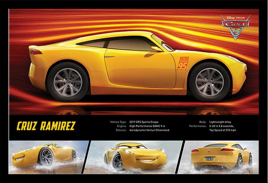 Poster Cars 3 Cruz Ramirez Stats avec cadre noir Shinsuke Maxi 61x91.5