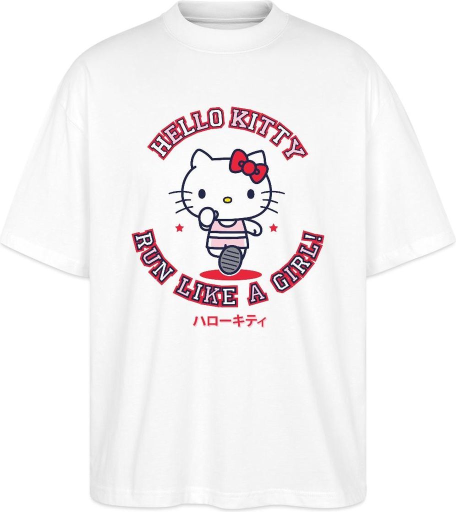 Spreadshirt Hello Kitty Run Like A Girl Sport Oversize Uni T-Shirt, M, Weiß