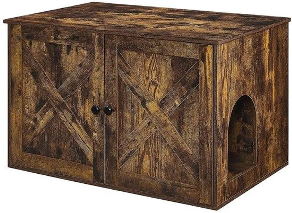 Meuble litière pour chat caché marron avec porte pour intérieur moderne