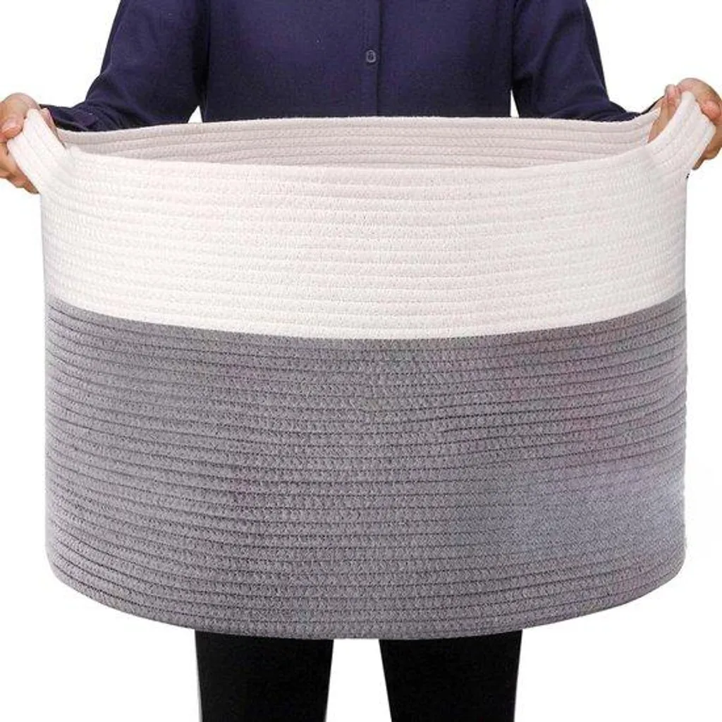 Panier en coton tressé grand format 56cm pour linge et jouets