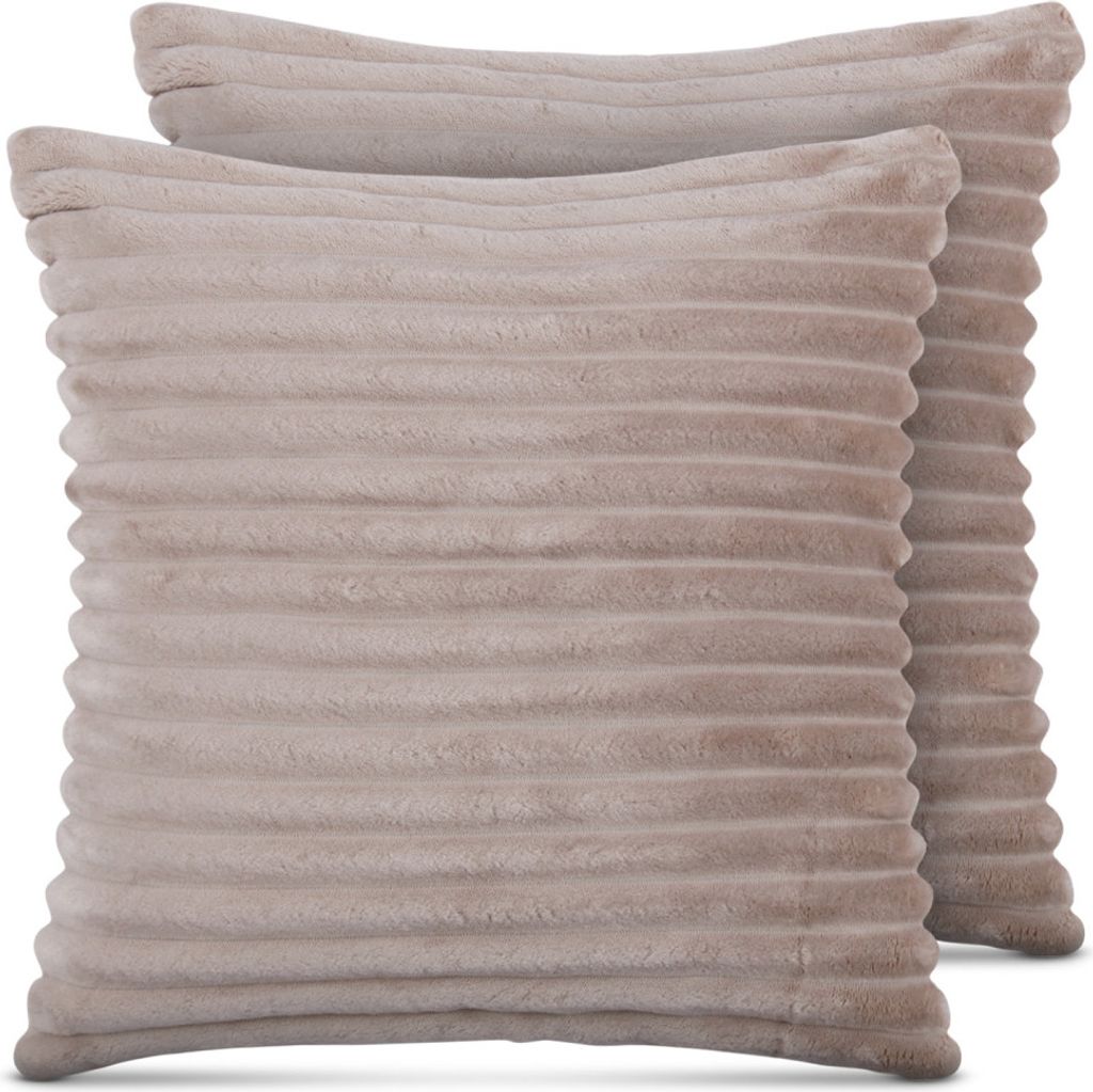 Dekokissen 45x45cm Hellbraun 2er-Pack, Kuschelig weicher Bezug mit Reißverschluss, Sofakissen