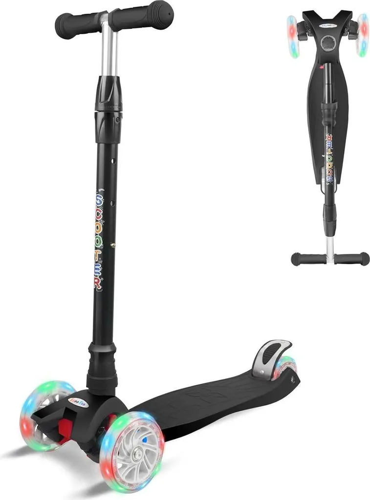 Trottinette à trois roues pour enfants avec roues LED noires Max 60kg