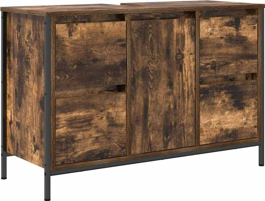 Mobile Bagno SYFAX 90cm Rovere Fumo: Design Minimal e Cassetti Soft