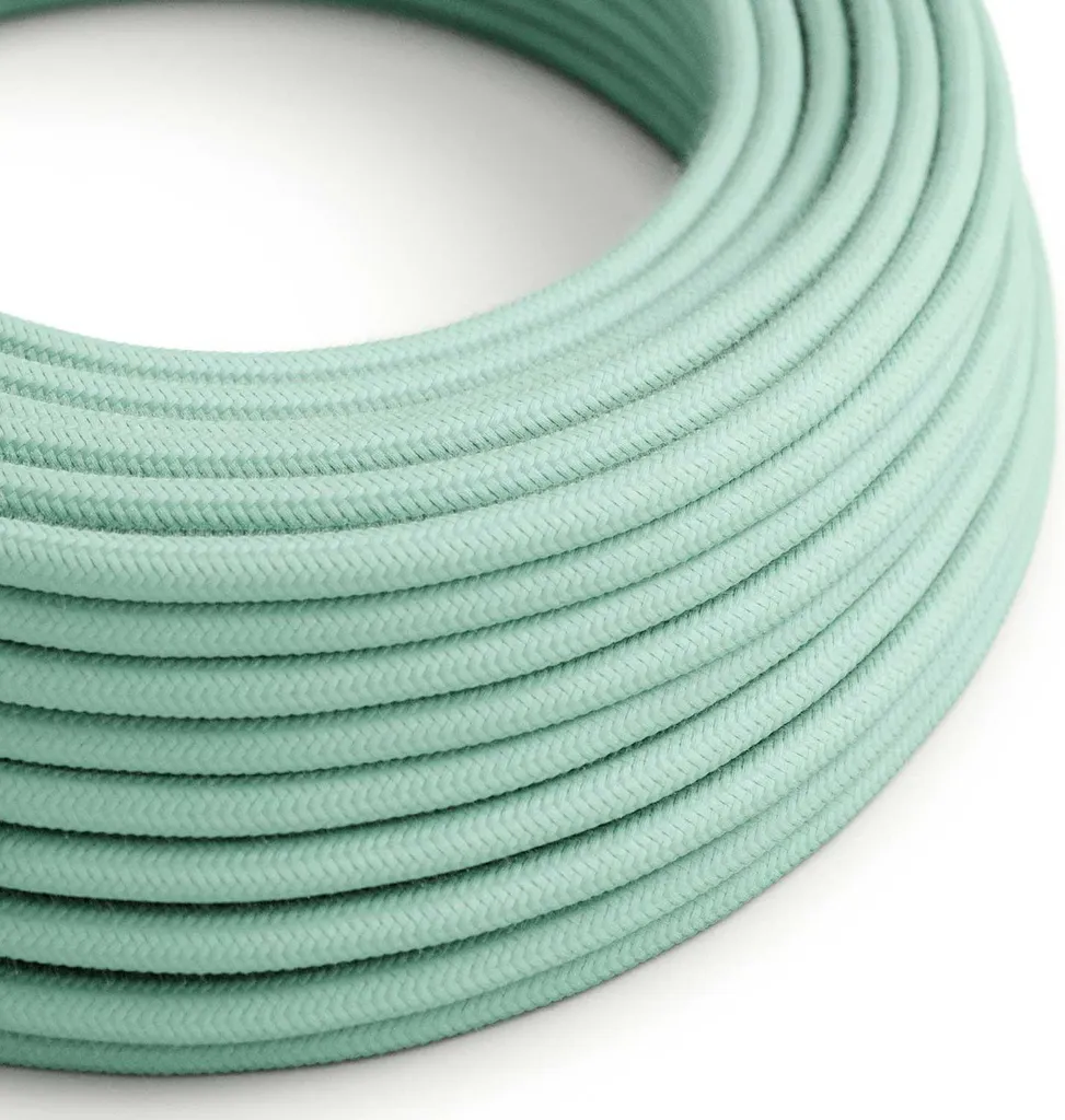 Câble Électrique pour Lustre et Lampe 10m Tissu Coton Menthe 3x0,75mm²