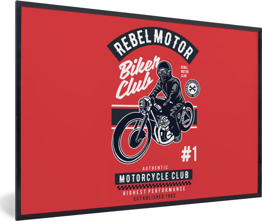 MuchoWow MuchoWow Gerahmtes Poster Motorrad - Mann - Retro - Zitat 60x40 cm - Poster mit zchwarzem Bilderrahmen - Printing - Wanddeko Schlafzimmer